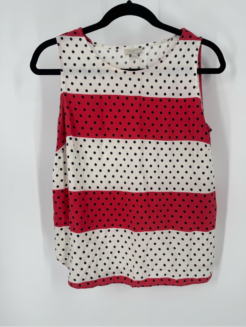 Talbots Red and Cream Polka Dot Striped Sleeveless Top